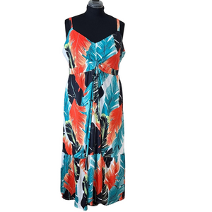 Pinup Fashion Tropical Print Maxi Dress with Bold Colors SKU1497